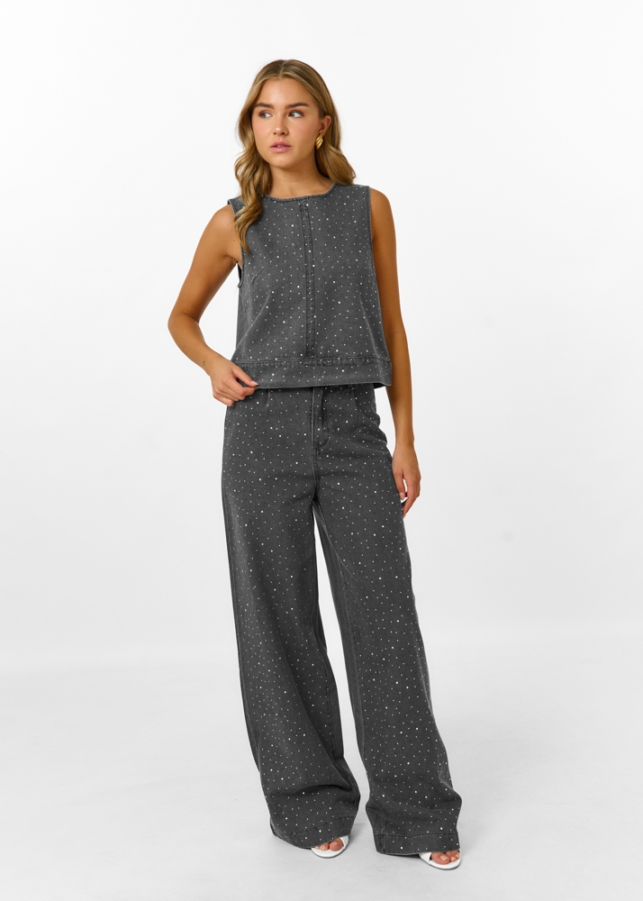 Sara strass jeans donkergrijs