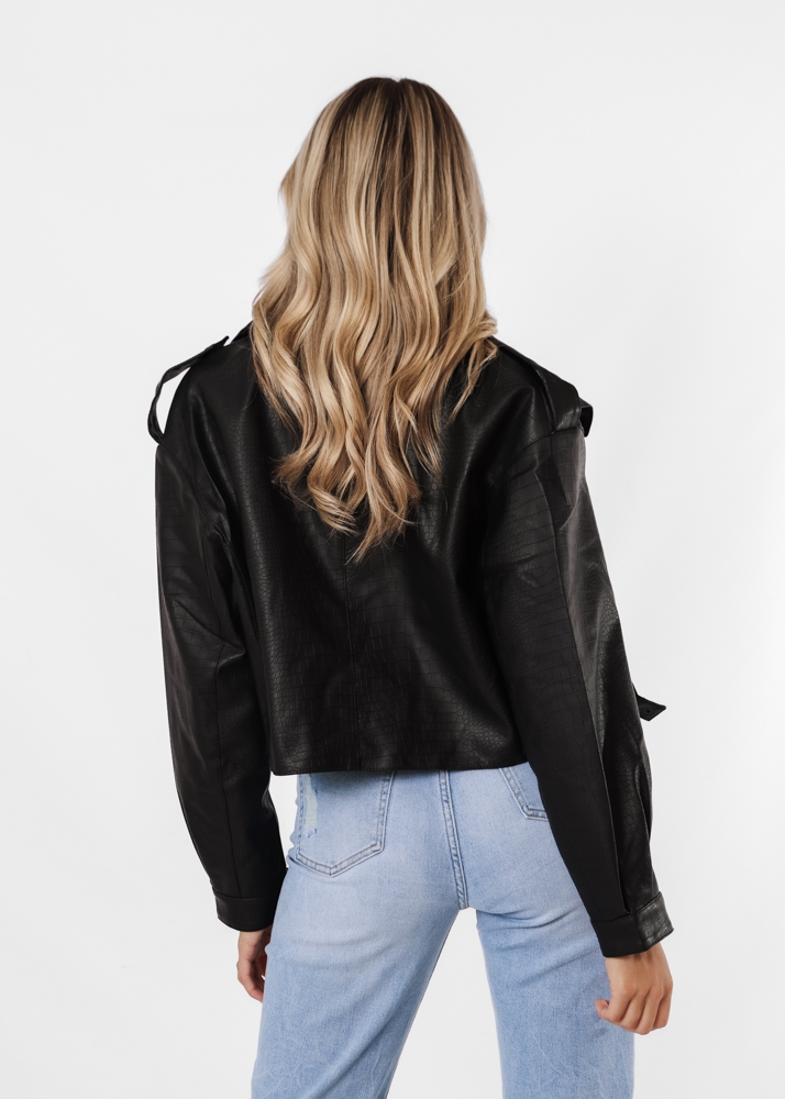 Lara leren jas zwart