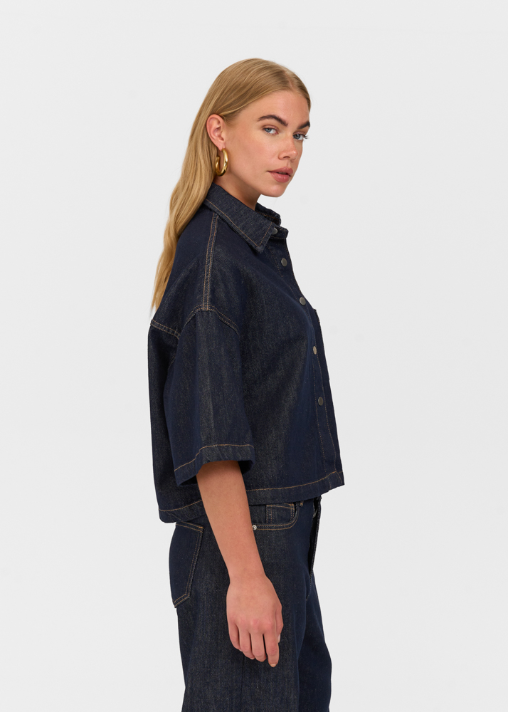 Denim blouse korte mouw