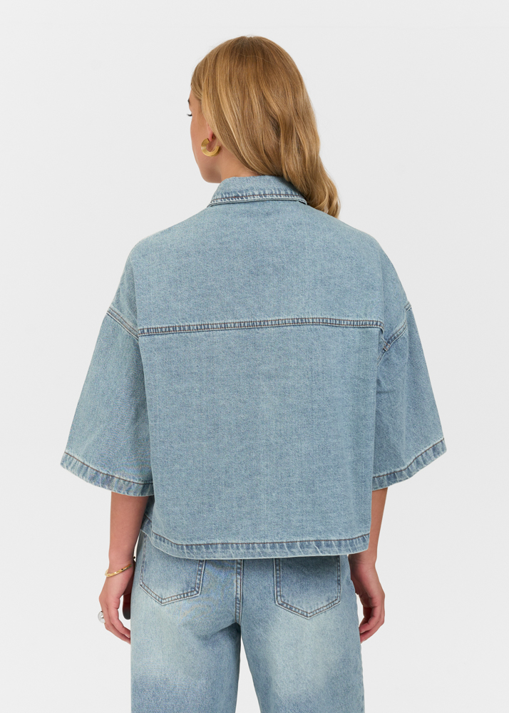 Denim blouse korte mouw