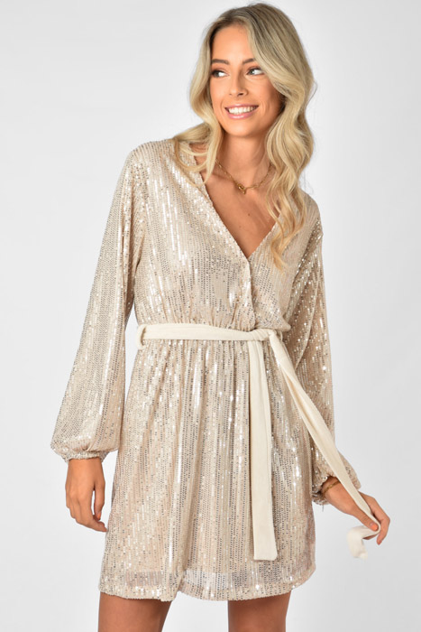 Bibi glitter jurk beige