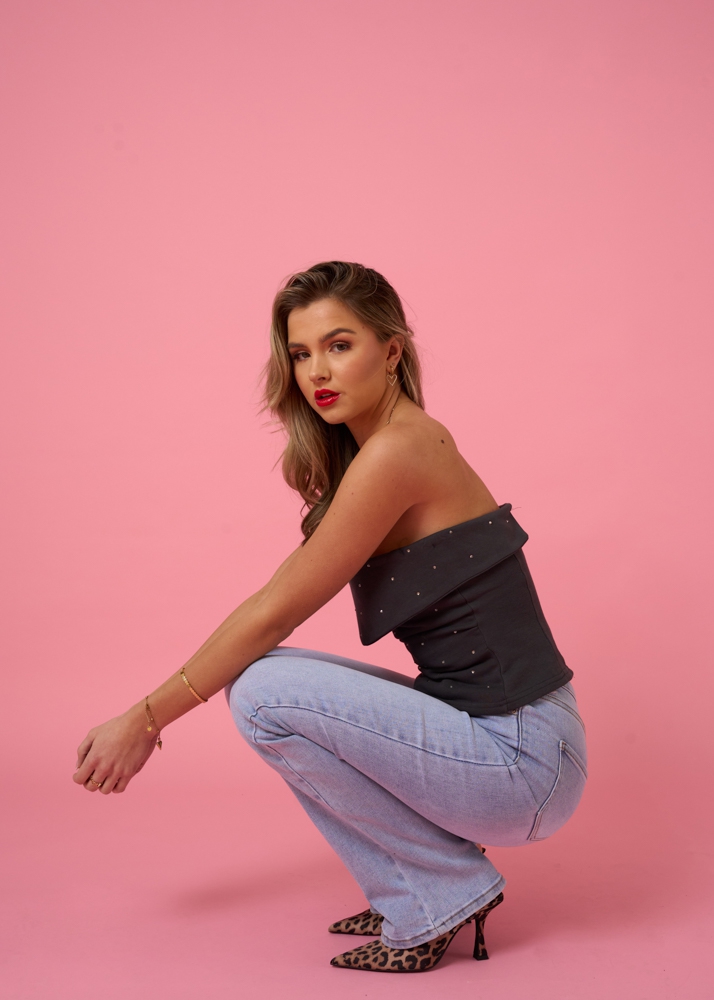 Ella strass top grijs