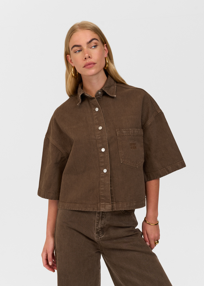 Denim blouse korte mouw