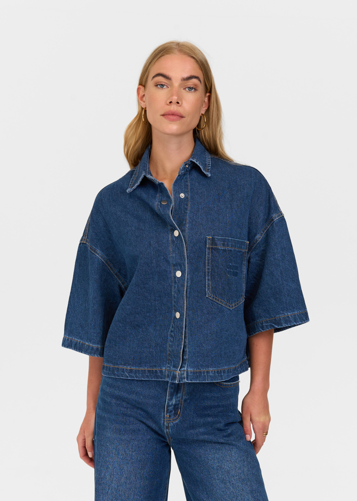 Denim blouse korte mouw