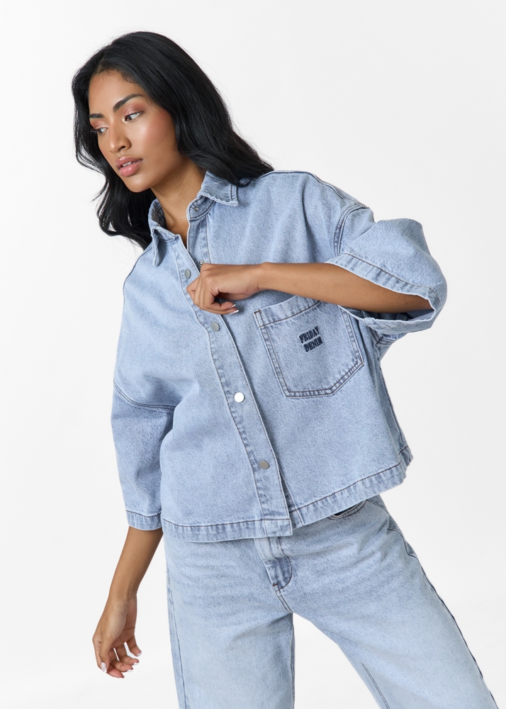Denim blouse korte mouw