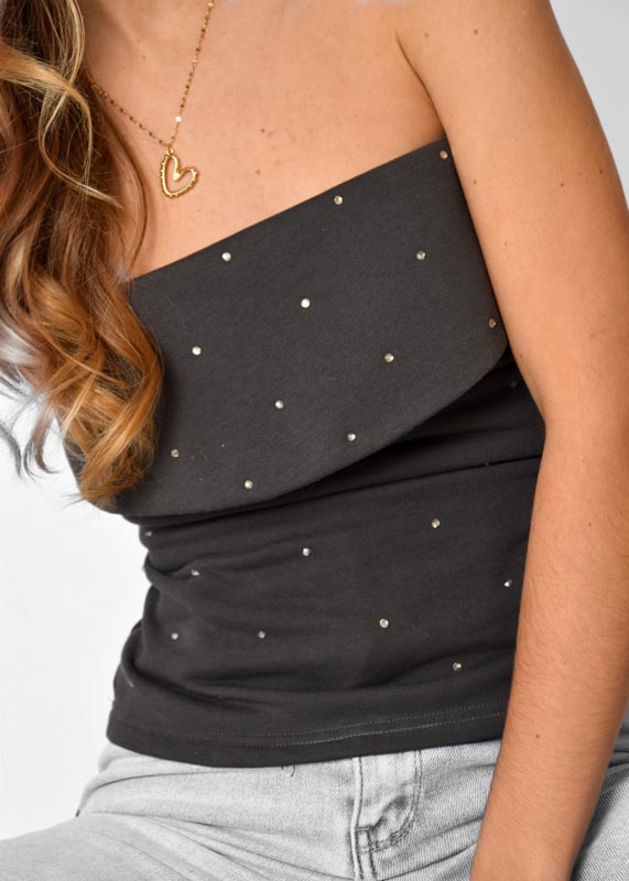 Ella strass top grijs