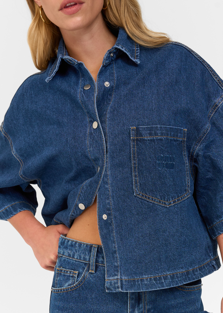 Denim blouse korte mouw
