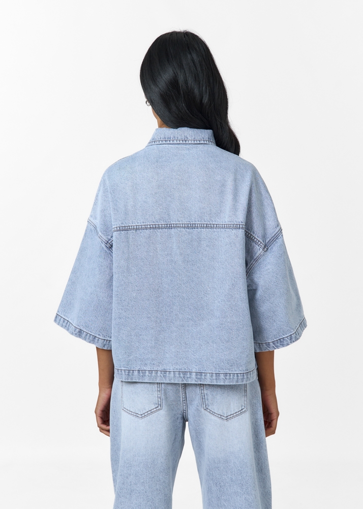Denim blouse korte mouw