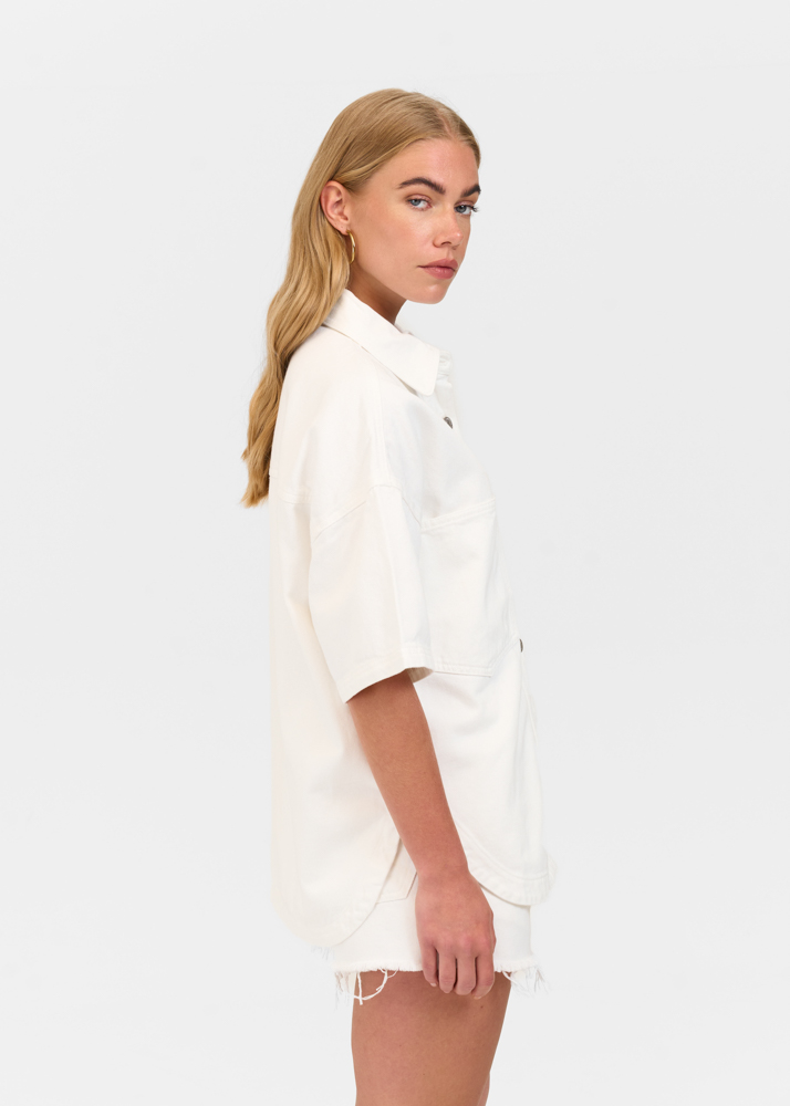 Oversized denim blouse korte mouw