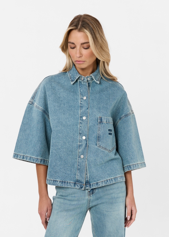 Denim blouse korte mouw