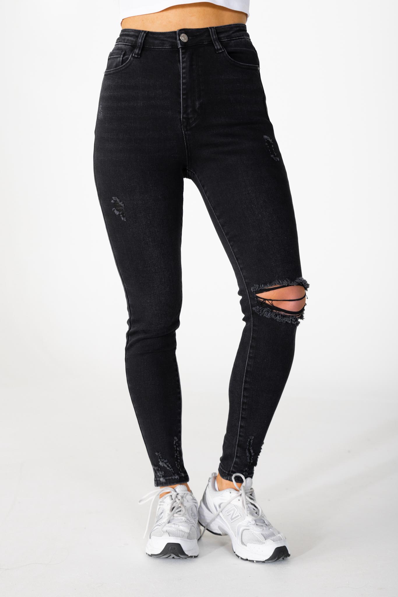 Skinny jeans destroyed zwart