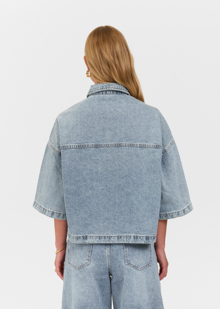 Denim blouse korte mouw