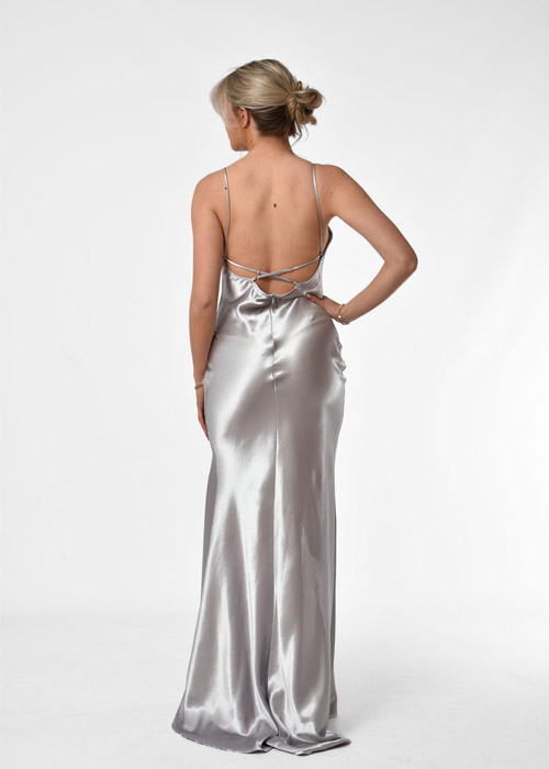 Indy satin jurk zilver