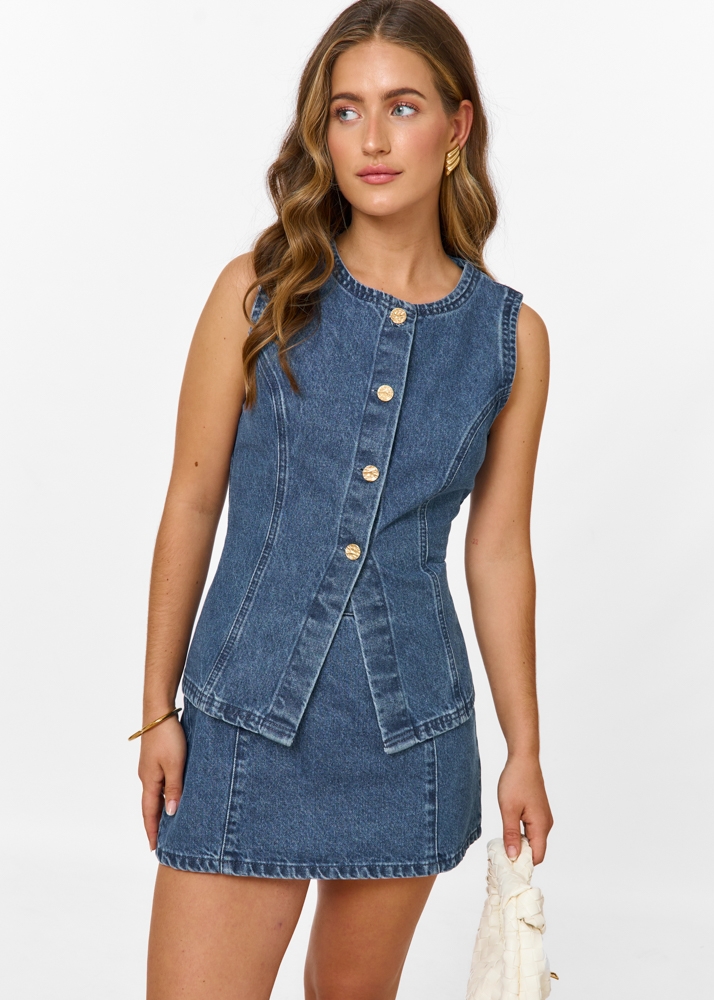 Natalia denim gilet blauw