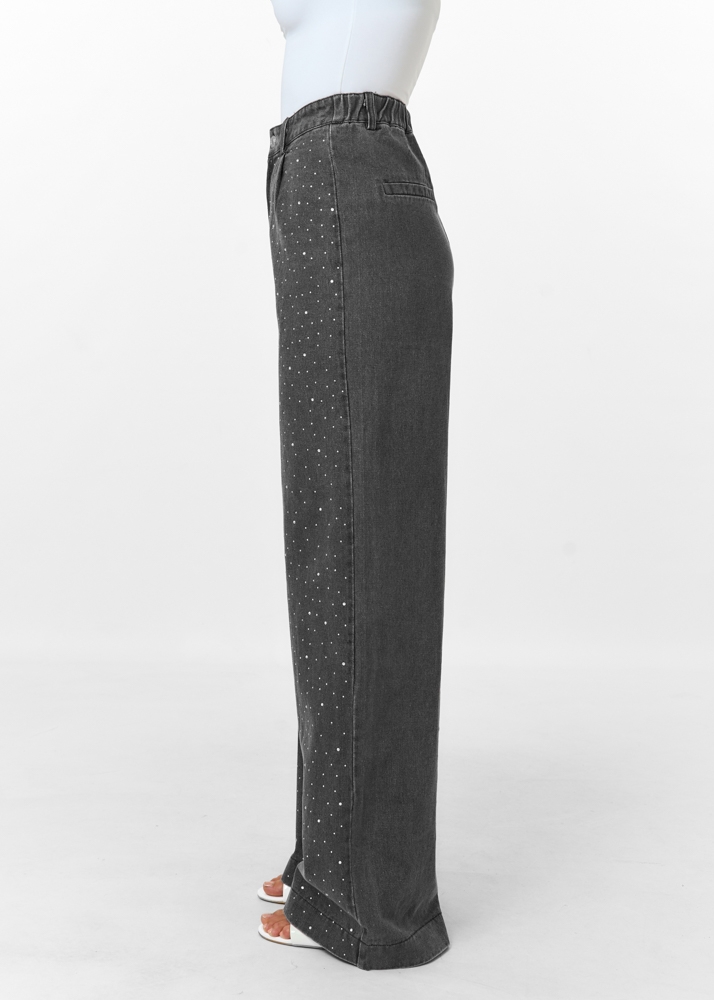 Sara strass jeans donkergrijs