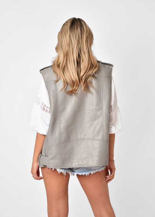 Liana leren gilet grijs