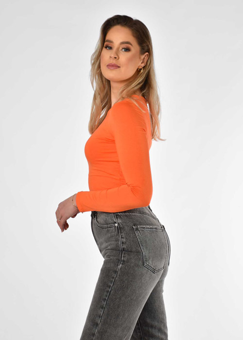 zwaan moordenaar Reisbureau Oranje cropped top met lange mouwen | Dames tops | tess v