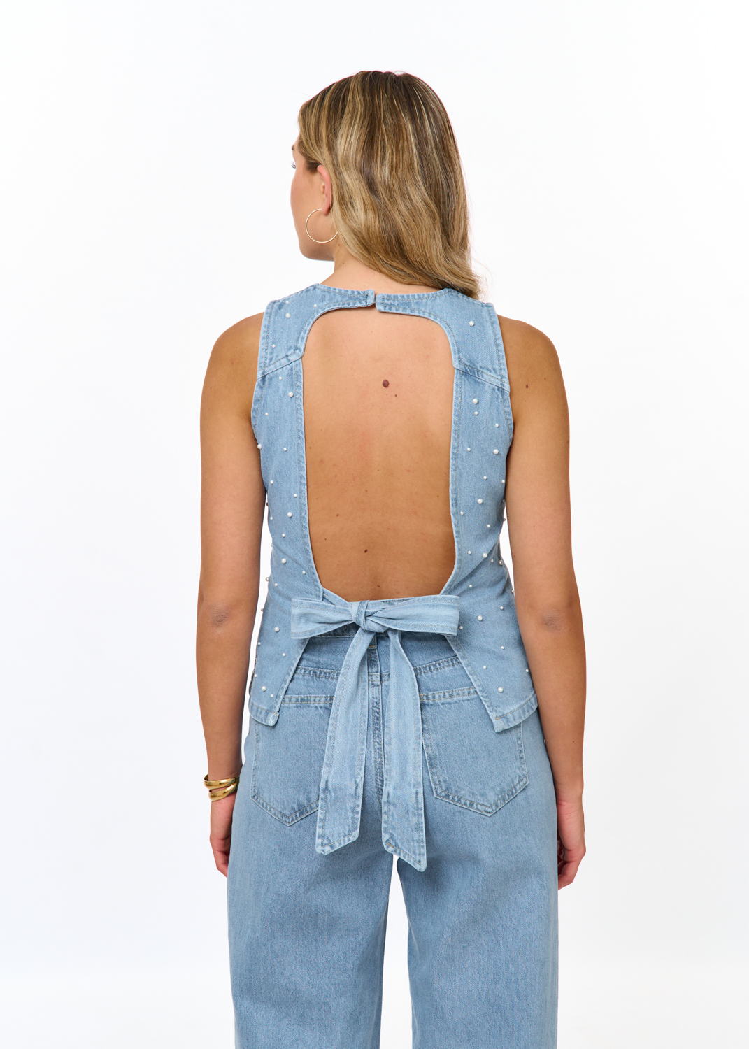 Alexis parel denim top blauw