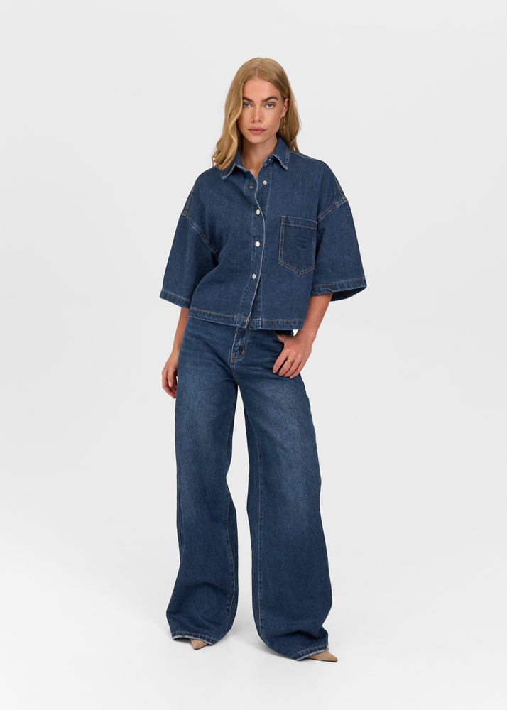 Denim blouse korte mouw