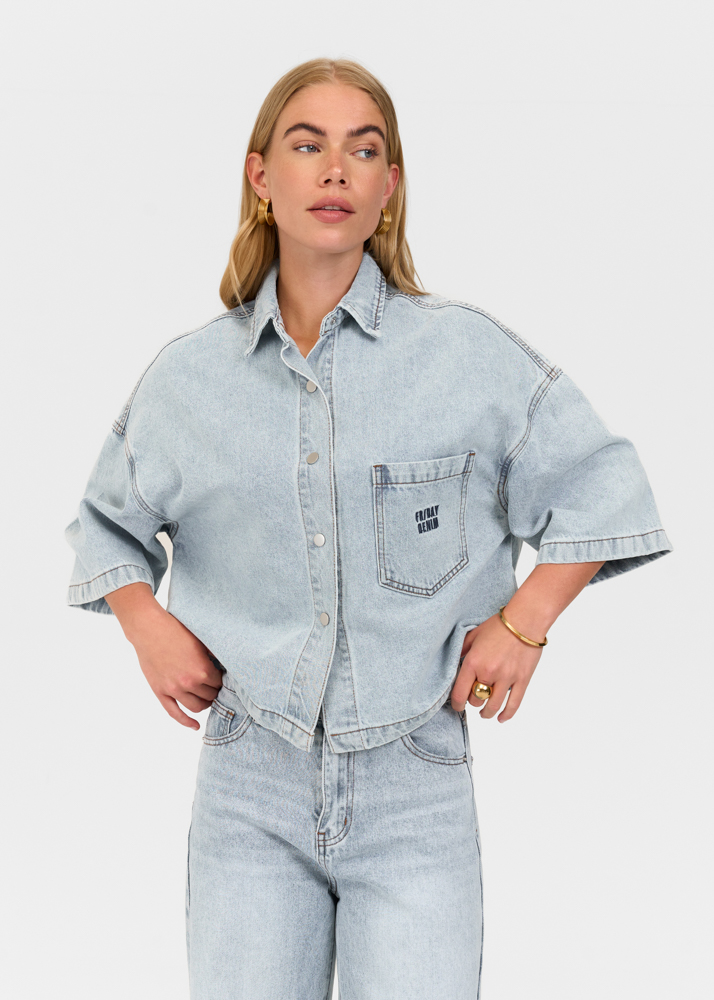 Denim blouse korte mouw
