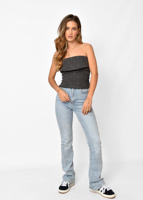 Ella strass top grijs