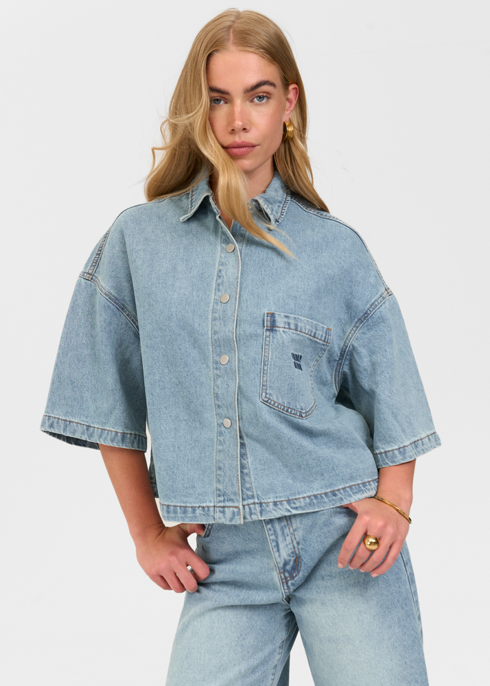 Denim blouse korte mouw