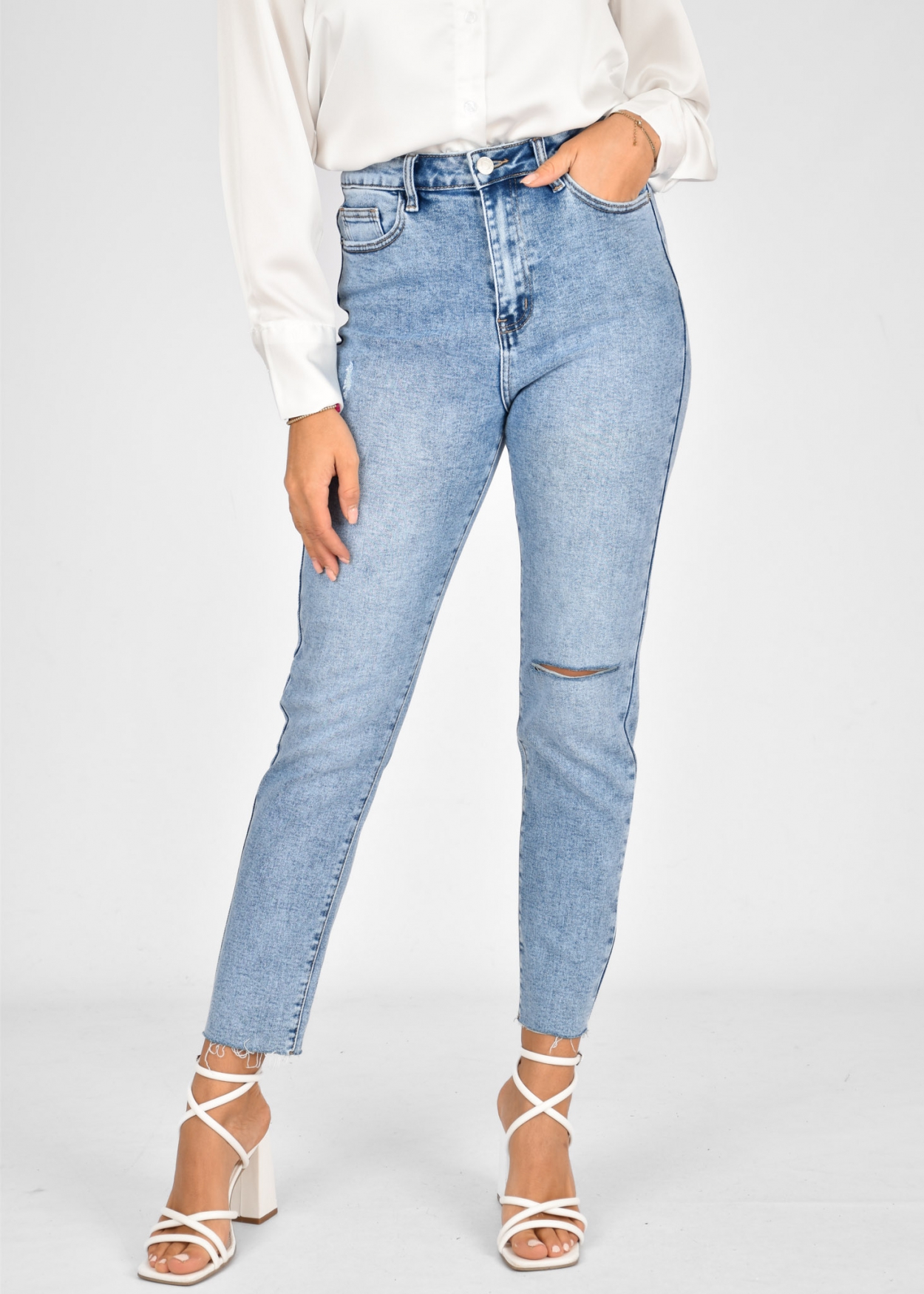 Mom jeans stretch donkerblauw