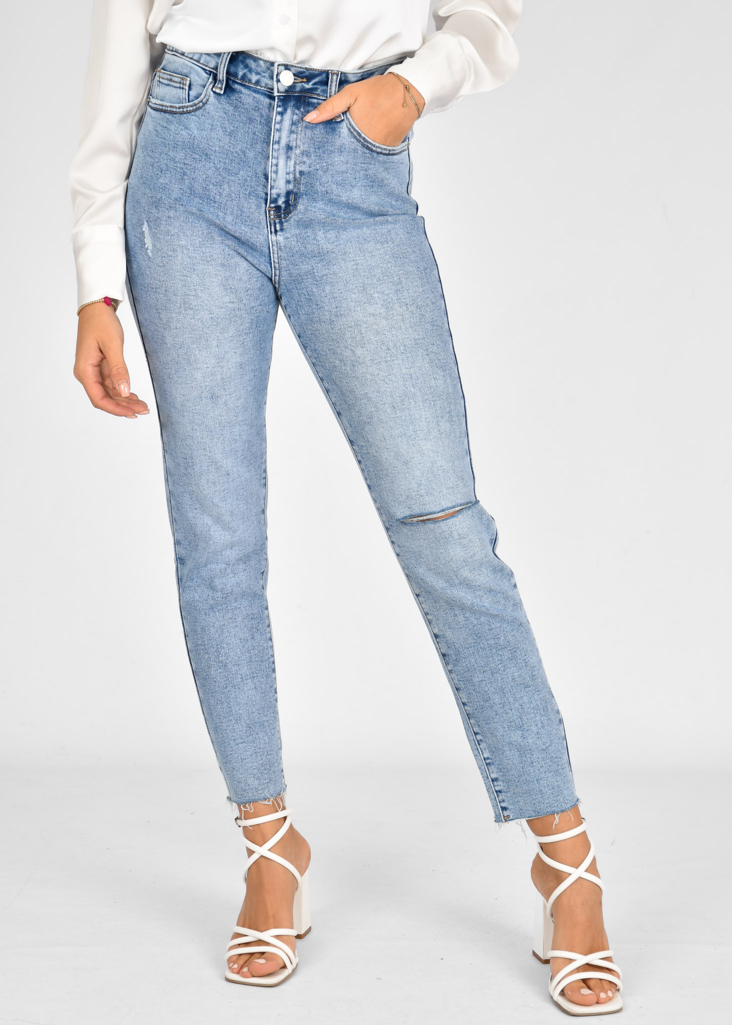 Mom jeans stretch donkerblauw
