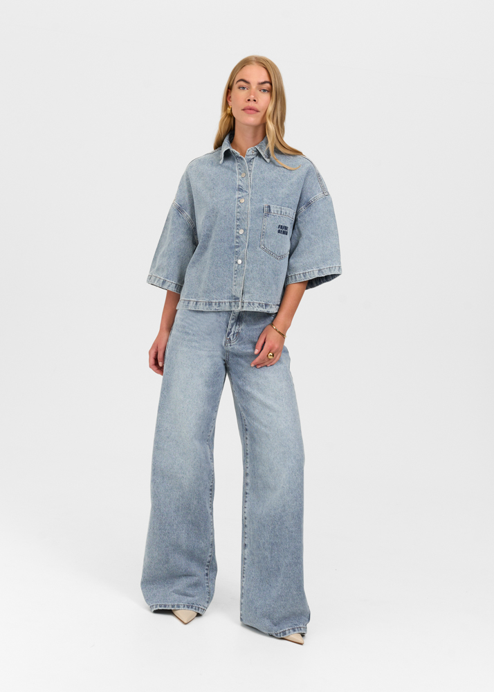 Denim blouse korte mouw