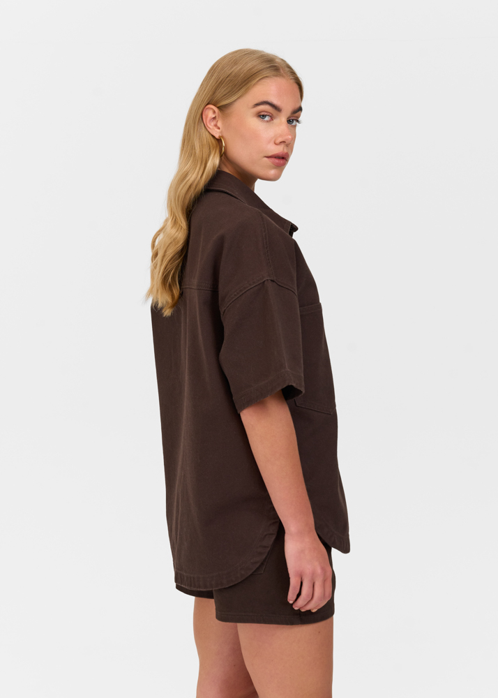 Oversized denim blouse korte mouw