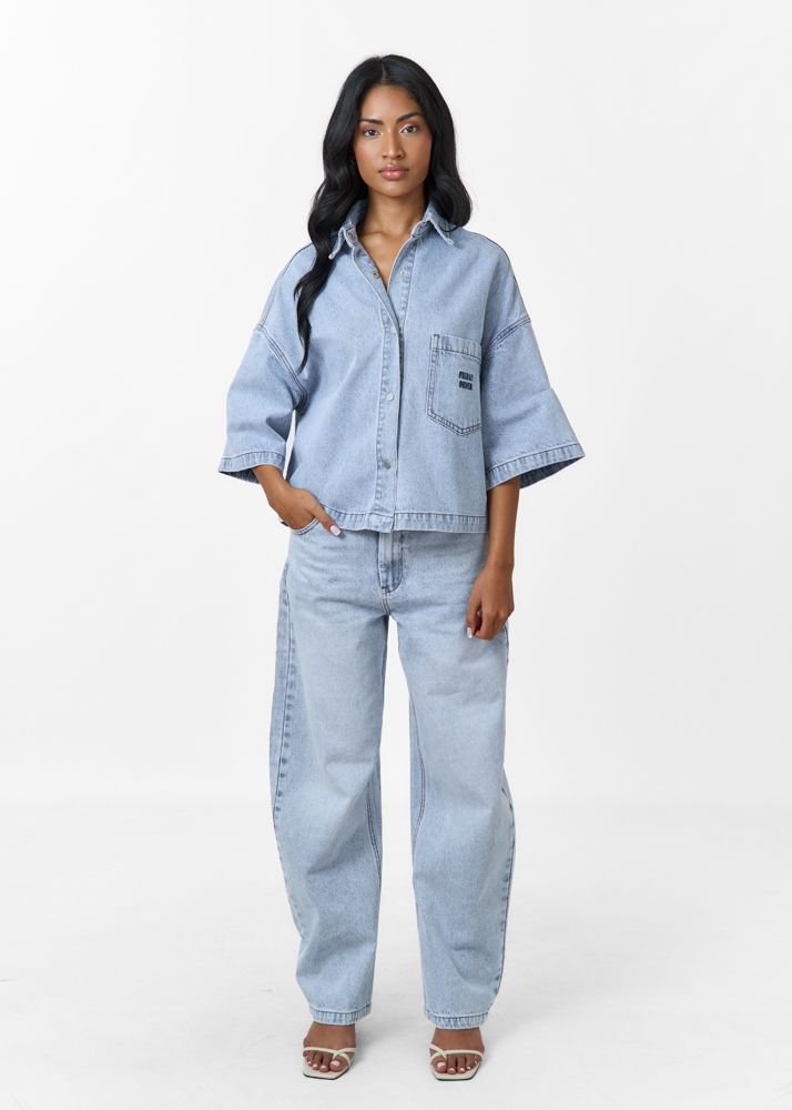 Denim blouse korte mouw