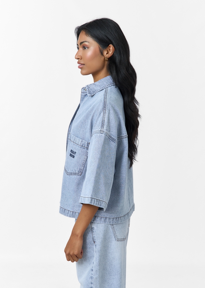 Denim blouse korte mouw