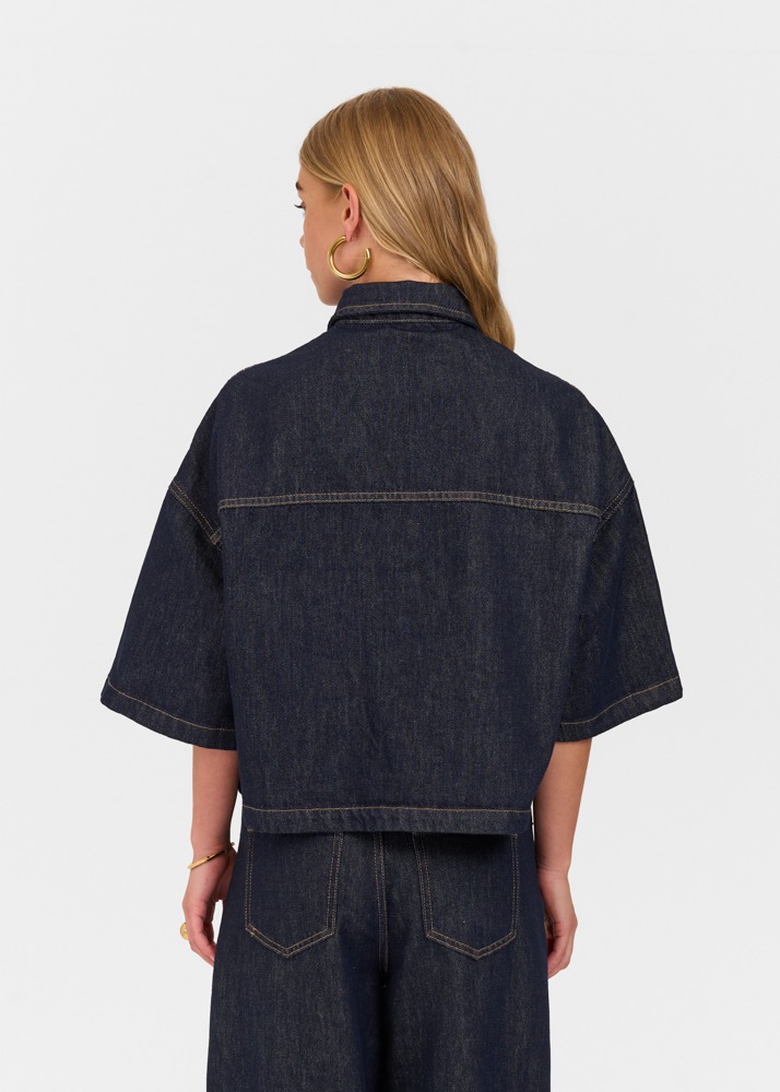 Denim blouse korte mouw