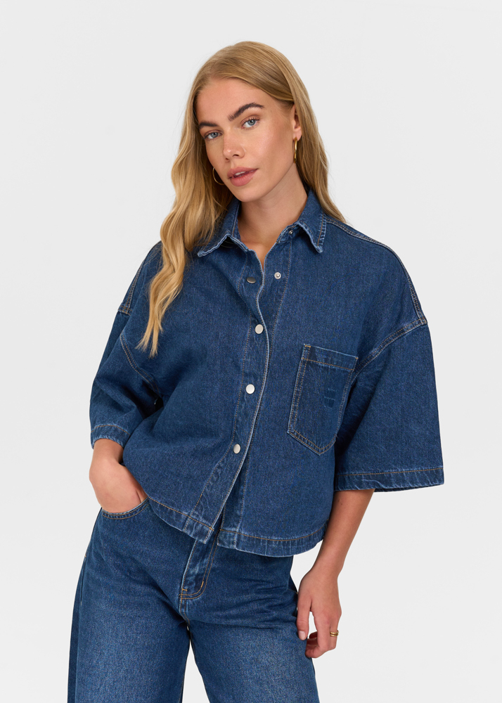 Denim blouse korte mouw