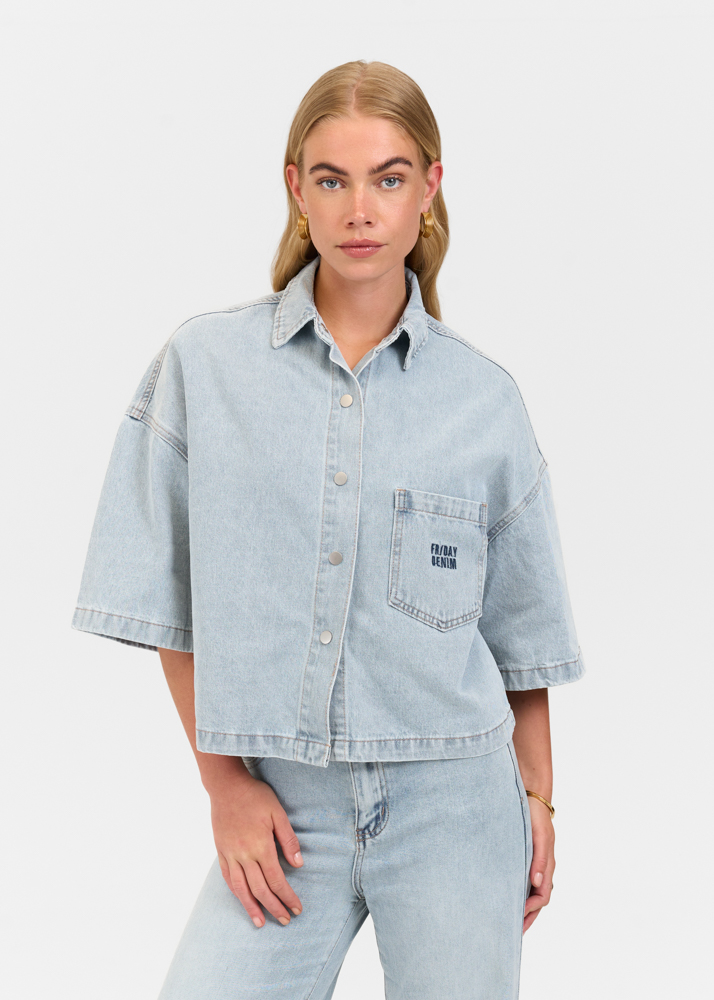 Denim blouse korte mouw