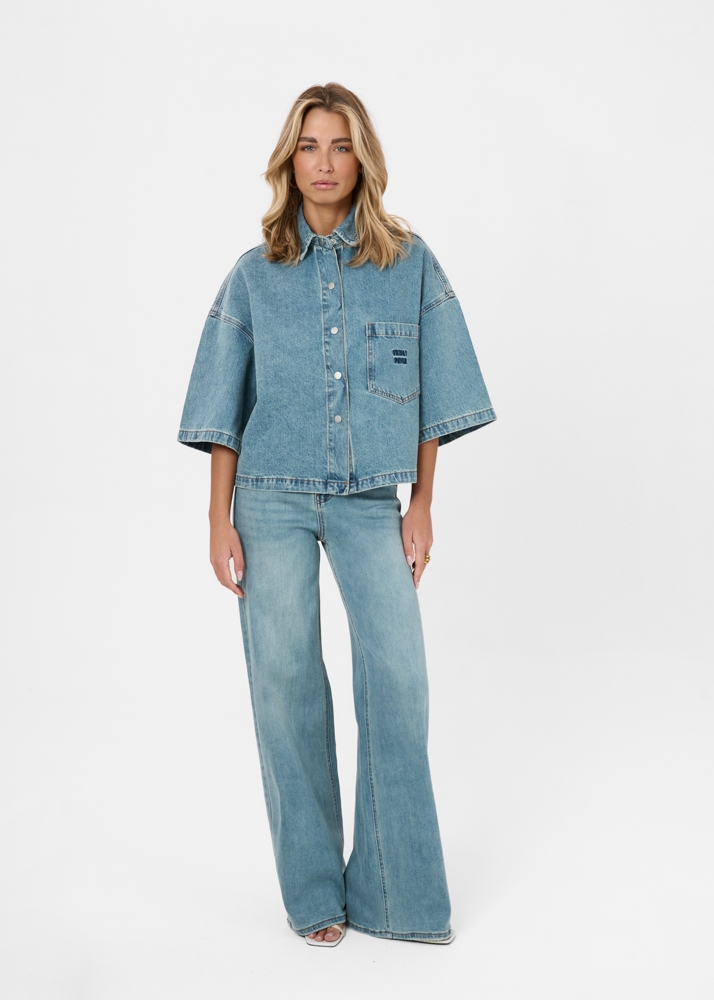 Denim blouse korte mouw
