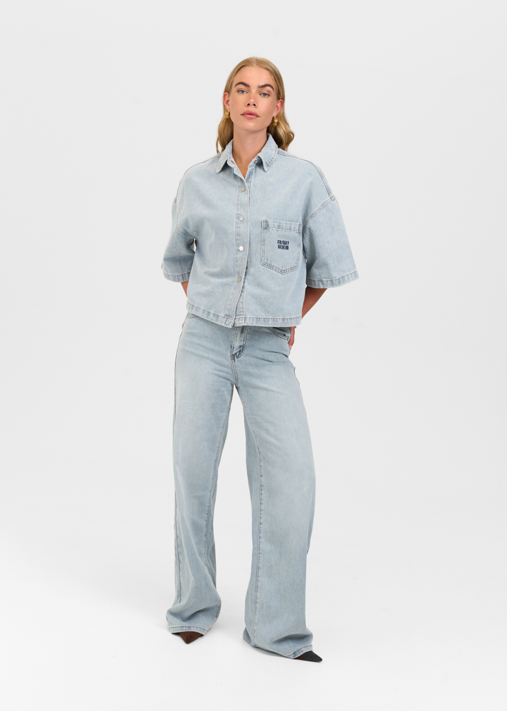 Denim blouse korte mouw