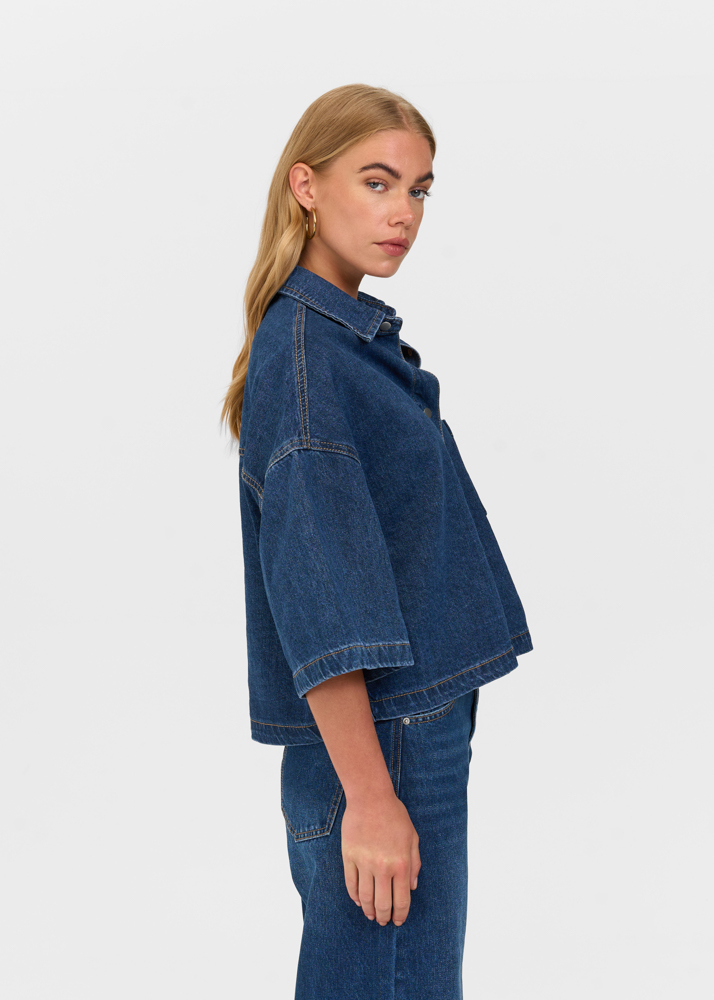 Denim blouse korte mouw