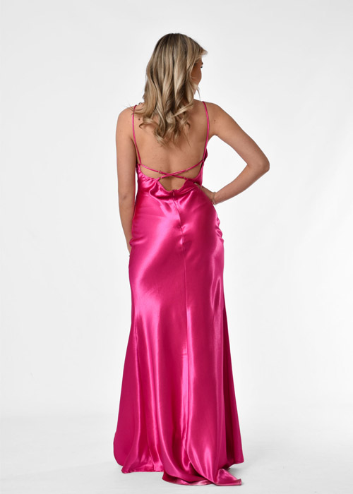Indy satin jurk fuchsia