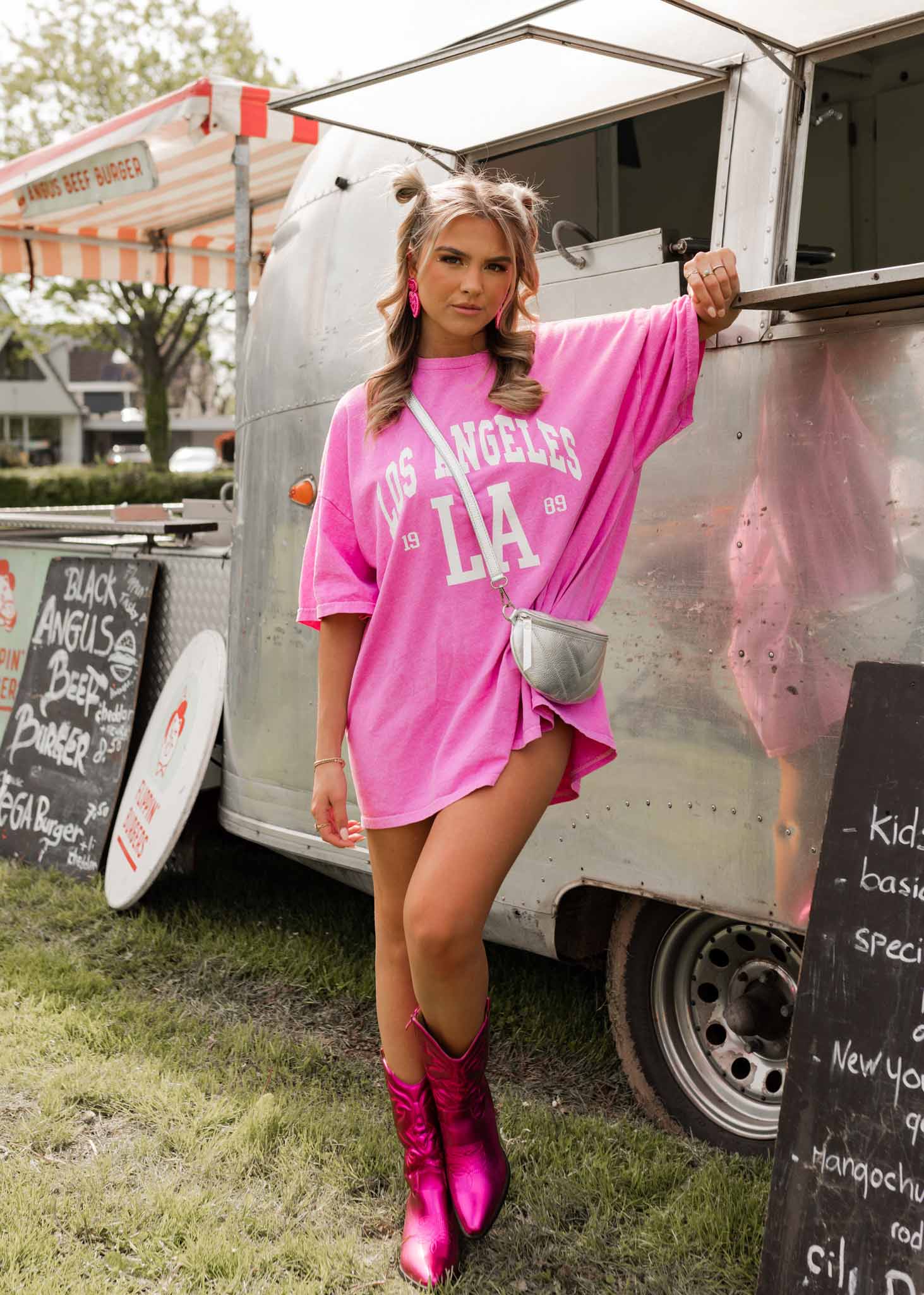 Los angeles t-shirt jurk roze 