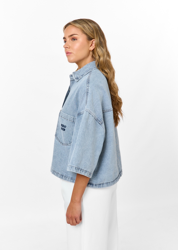 Denim blouse korte mouw breeze blauw