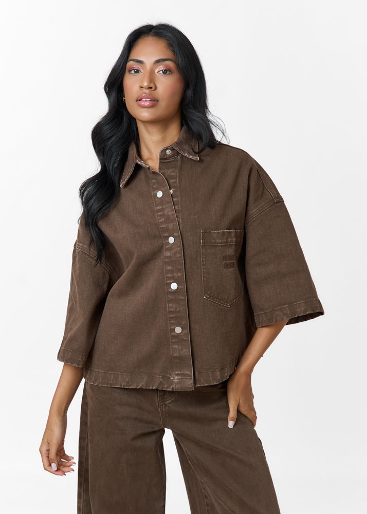 Denim blouse korte mouw