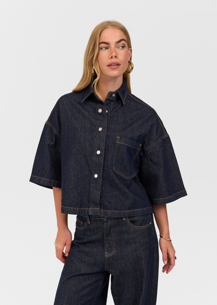 Denim blouse korte mouw