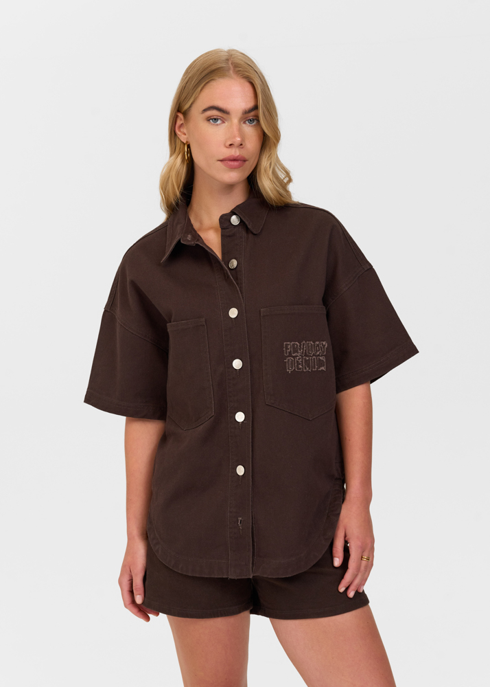 Oversized denim blouse korte mouw