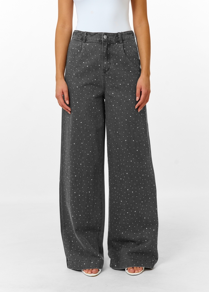 Sara strass jeans donkergrijs