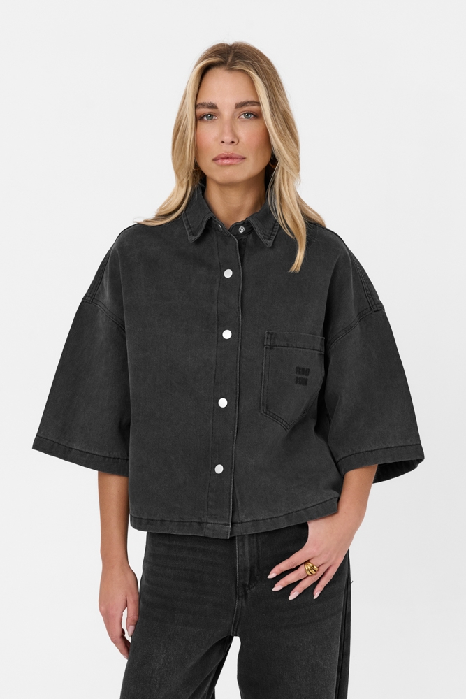 Denim blouse korte mouw