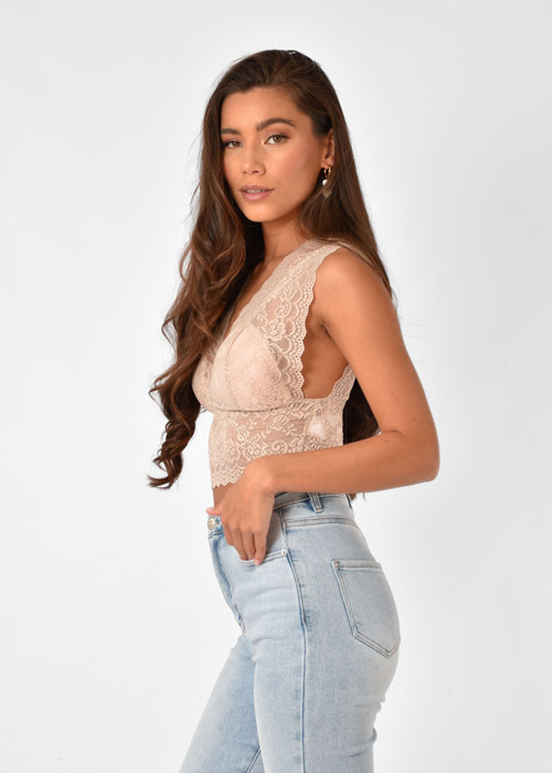 Kiki kanten top beige