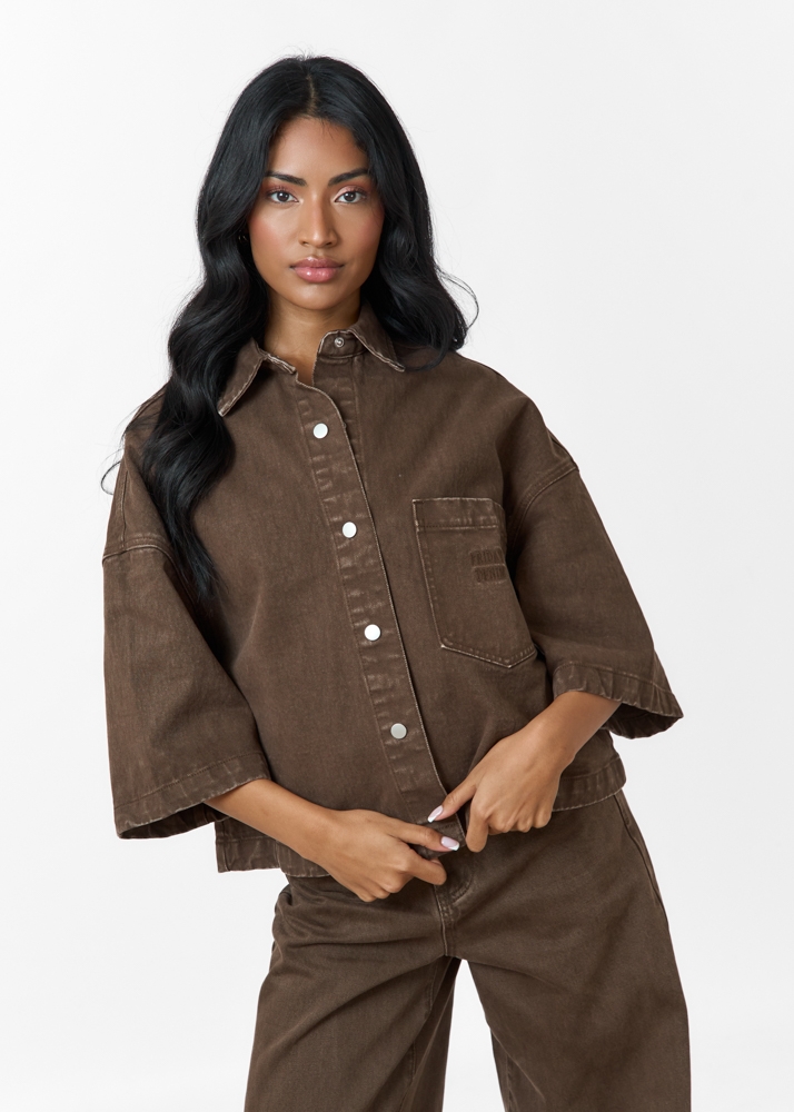 Denim blouse korte mouw