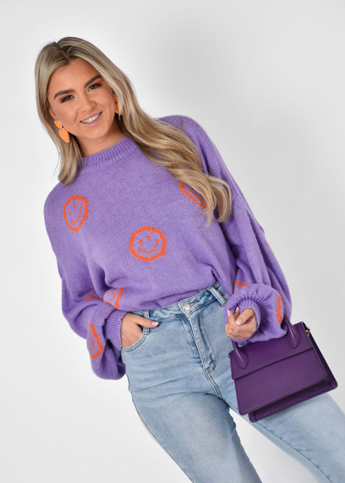 Smiley trui paars
