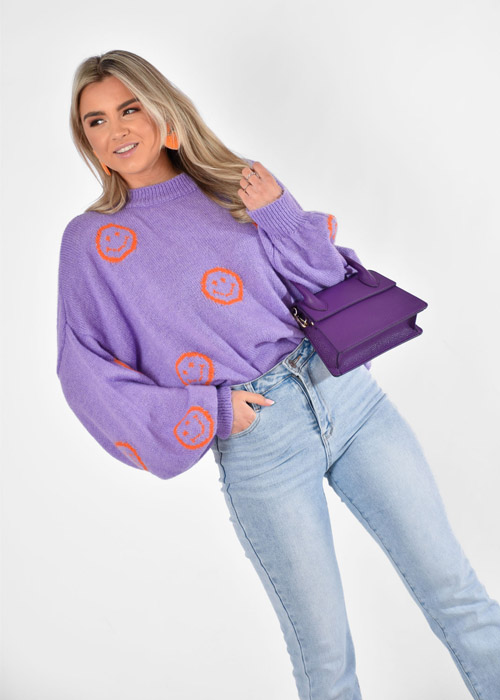 Smiley trui paars
